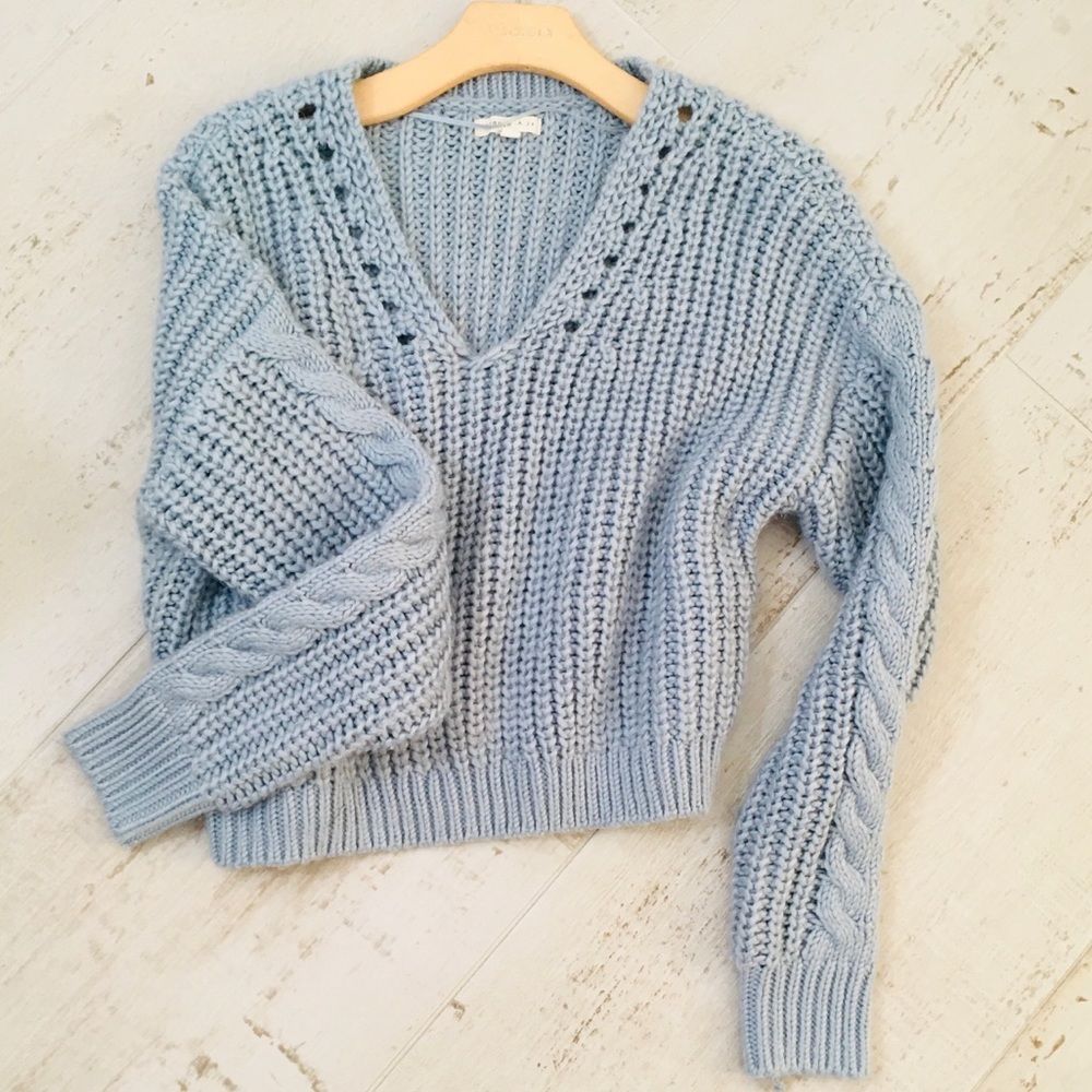 LA Hearts Blue Puff Crop Sweater